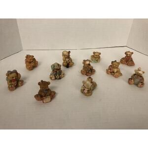 Vintage Mini Teddy Bear Figures Resin Lot Of 11 Bears